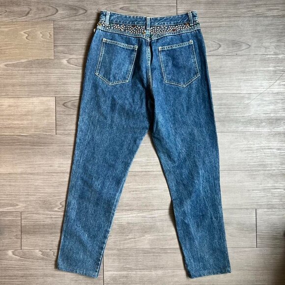 Vintage 80s Yes Clothing Co. Bedazzled Jeweled Dark Wash Denim Jeans Size 12 - Picture 2 of 8